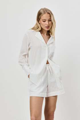 Пижама хлопковая с шортами Aruelle Elara Set слоновая кость