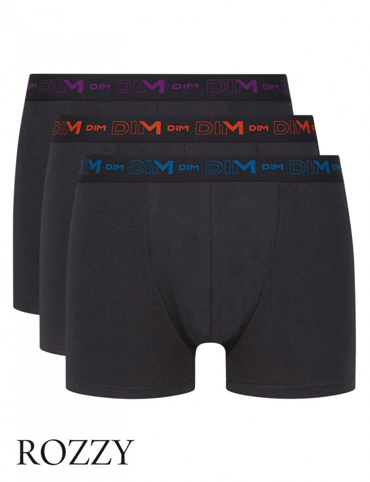 Трусы шорты мужские DIM 6596/3 черная смородина/черно-оранжевый/черно-синий (уп.3шт.)