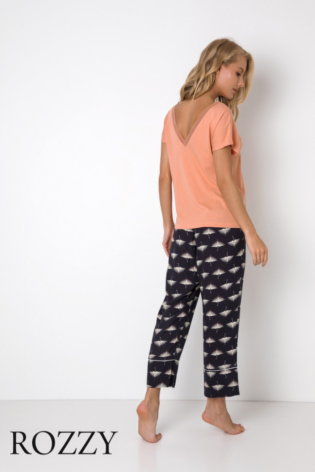 Пижама вискозная Aruelle Moira персиковый/черный