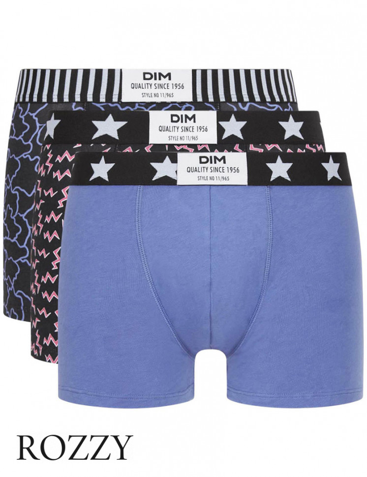 Трусы шорты мужские DIM 0C6D черный набивной/синий (уп.3шт.) 