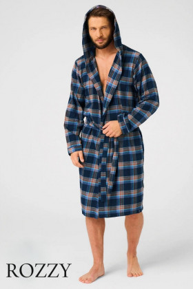 Халат мужской фланелевый Key MGD 431 темно-синий