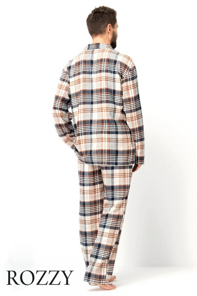 Пижама мужская фланелевая Key MNS 443 графитовый/бежевый