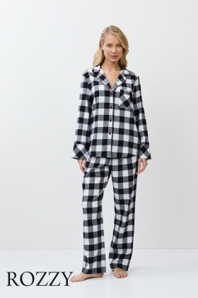 Пижама фланелевая Aruelle Angelica черный/белый