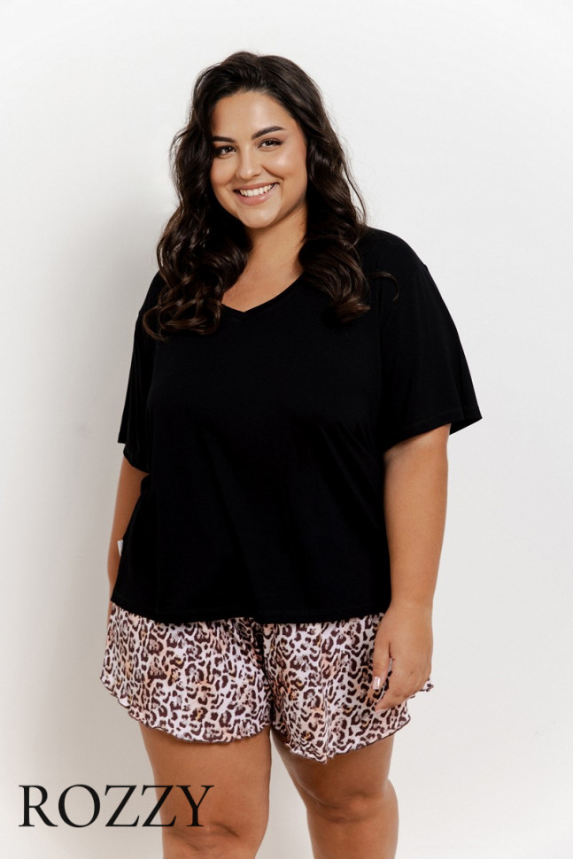 Пижама хлопковая Taro Esti Maxi 3319/3360 черный/леопардовый