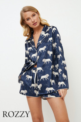 Пижама атласная Aruelle Nala темно-синий/серый