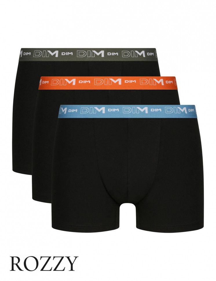 Трусы шорты мужские DIM 6596/3 черный (голубой/оранжевый/зеленый) (уп.3шт.)