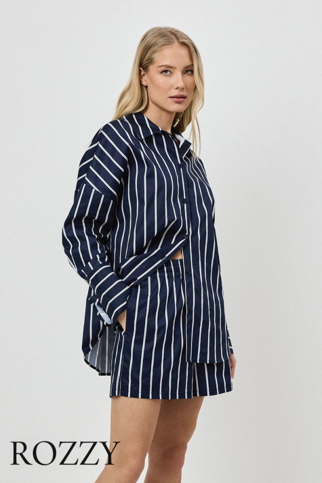 Пижама хлопковая с шортами Aruelle Lumen Set темно-синий/белый