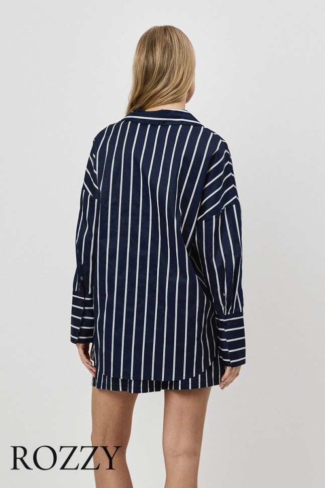 Пижама хлопковая с шортами Aruelle Lumen Set темно-синий/белый