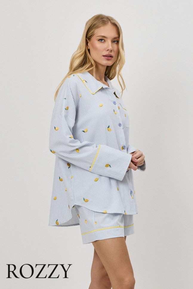 Пижама хлопковая с шортами Aruelle Lenora светло-голубой